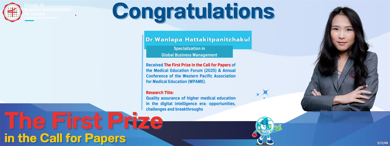 The First Prize in the Call for papers - Dr. Wanlapa Hattakitpanitchakul